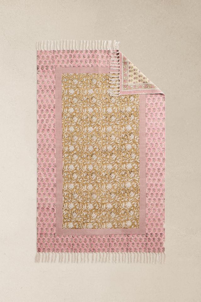 Pink Block Print Reversible 3x5ft / 90x150cm Rug #1