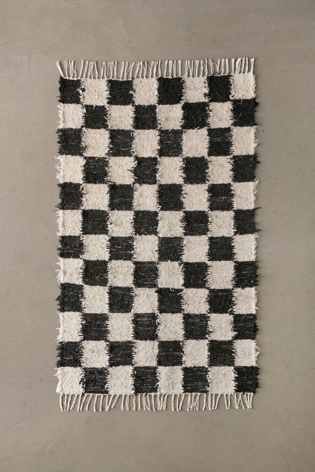 Checkerboard Black & Ecru 3x5 Rug