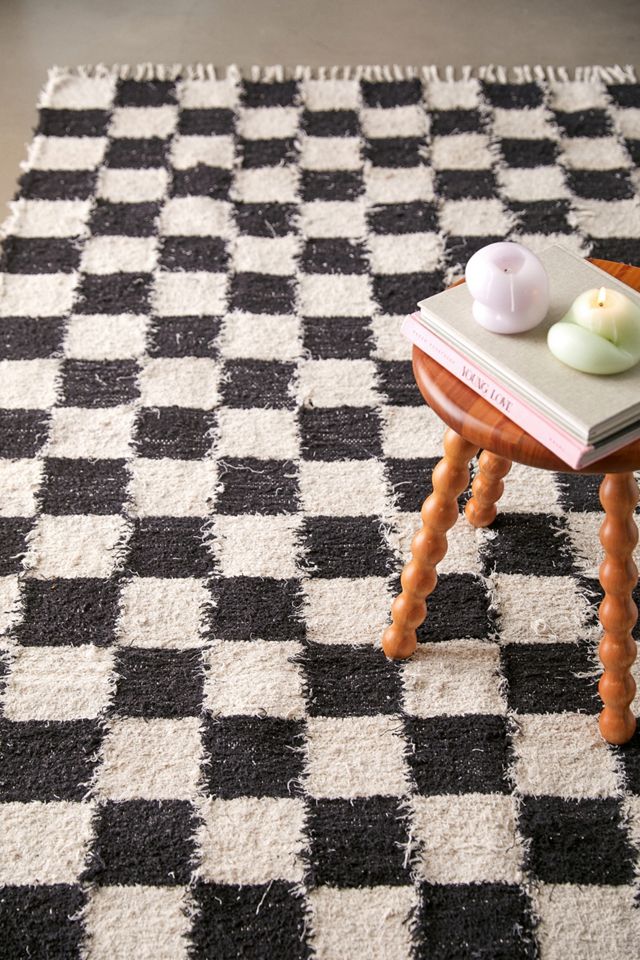 Checkerboard Black & Ecru 3x5 Rug