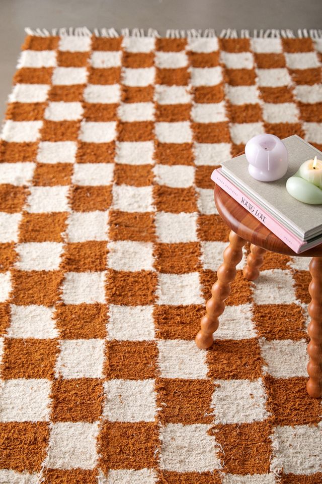 Tapis de 5x7 avec imprimé à damier ocre brun  #2