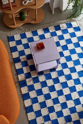 Tappeto a Scacchi Blu 5x7