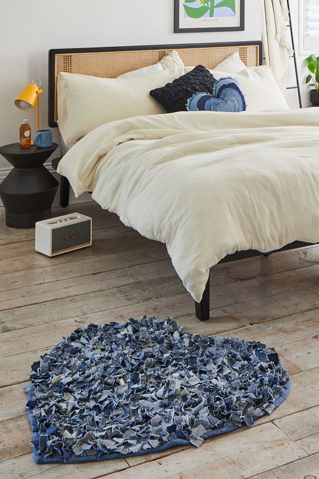Shaggy Heart-Shaped Denim Rug | Urban Outfitters UK