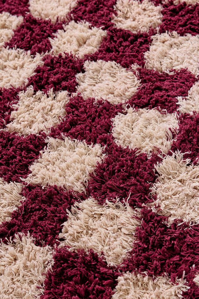 Red Shaggy Checkerboard 5x7 Rug #1