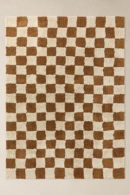Alfombra Shaggy a Cuadros Terracota 5x7ft / 150x210cm