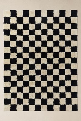Tappeto Shaggy a Quadri Nero e Bianco 5x7ft / 150x210cm