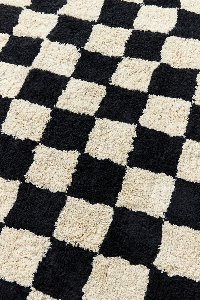 Shaggy Check Black & White 5x7ft / 150x210cm Rug #1