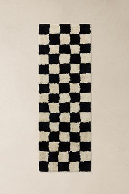 Shaggy Karo Schwarz & Weiß 2x6ft / 60x180cm Läufer