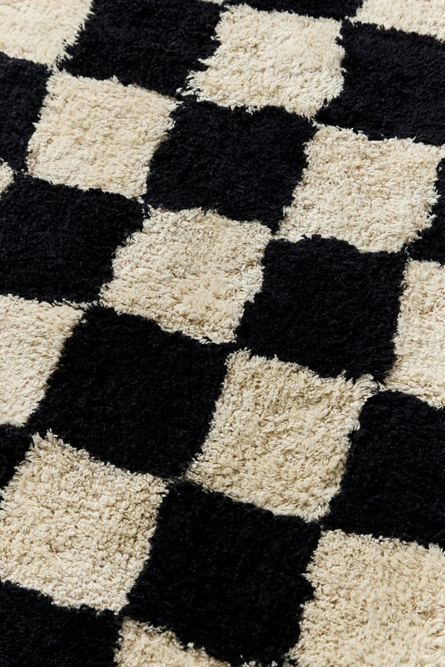 Shaggy Check Black & White 2x6ft / 60x180cm Rug #1