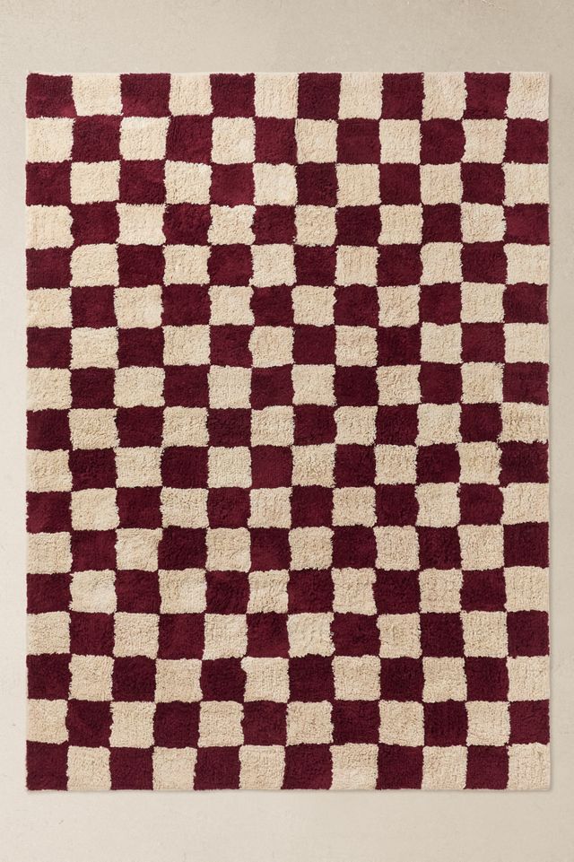 Shaggy Karierter Burgunderroter 5x7ft / 150x210cm Teppich #1