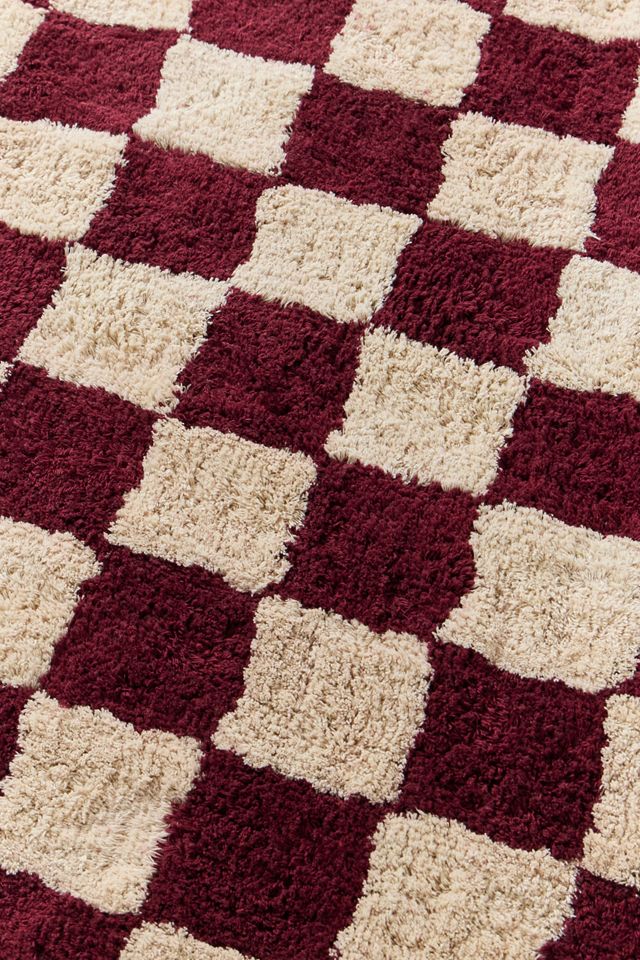 Shaggy Karierter Burgunderroter 5x7ft / 150x210cm Teppich #2