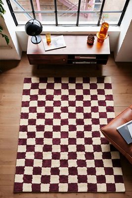 Shaggy Check Burgundy 5x7ft / 150x210cm Rug