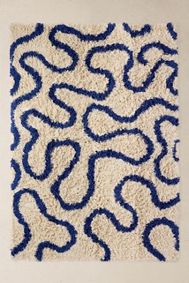 Tappeto Shaggy Blu con Motivo a Spirale 5x7ft / 150x210cm