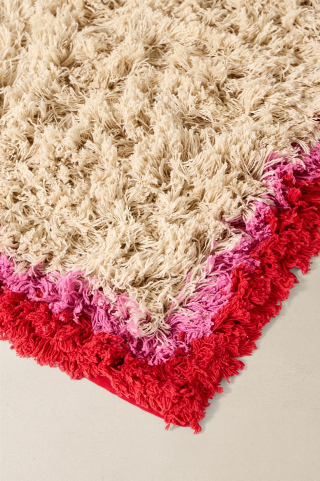 Tappeto Shaggy Rosa e Rosso con Bordo 3x5piedi/ 90x150cm #1