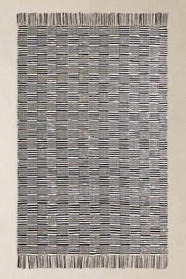 Tappeto a Quadri Tessuti Bianco e Nero 5x7ft / 150x210cm