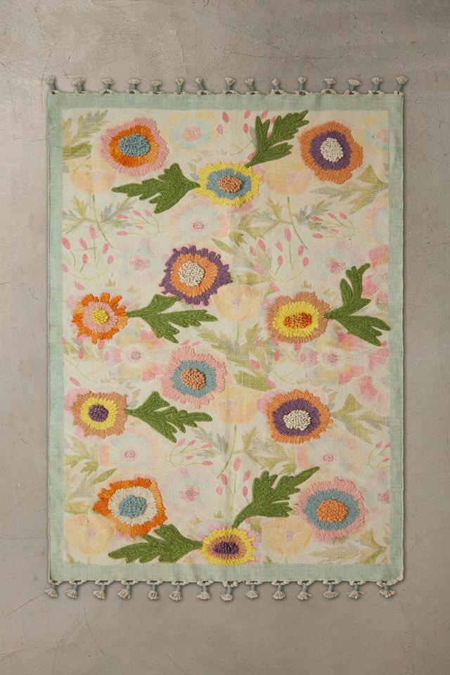 Floral Embroidered 4x6 Rug #1