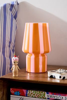 Lampada in Vetro Piccola a Righe Arancione e Rosa