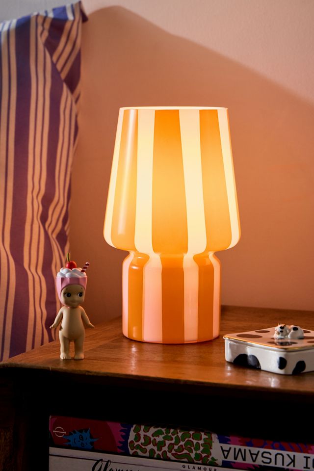 Petite lampe en verre à rayures orange et rose #1