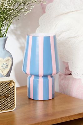 Lámpara de Vidrio Pequeña con Rayas Azules y Rosas