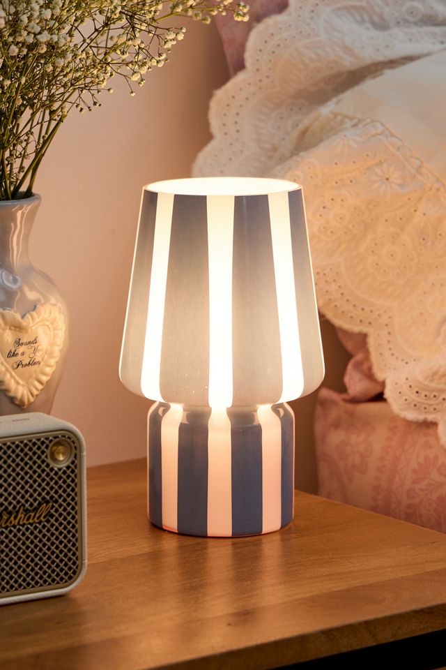Petite lampe en verre à rayures bleues et roses #1