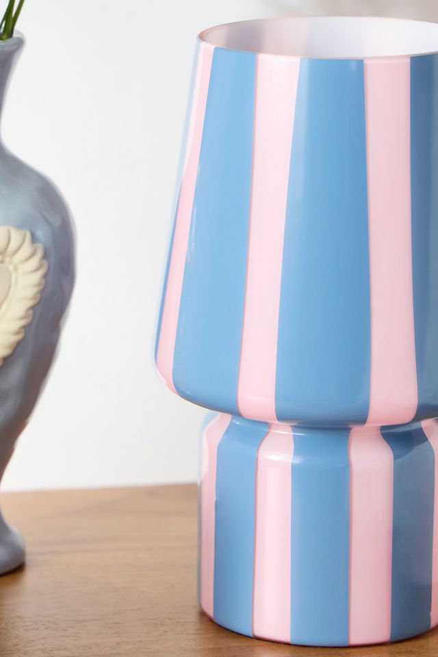 Petite lampe en verre à rayures bleues et roses #2