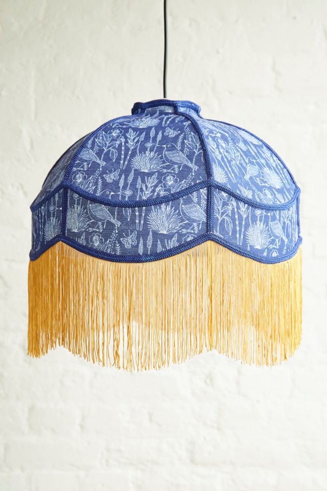 Grande blue bird fringe pendente light shade #1