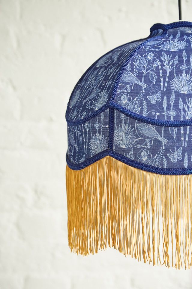 Grande blue bird fringe pendente light shade #2