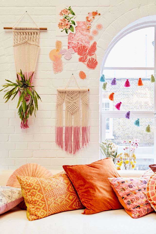 Macrame Rosa Dip-Dye Colgante de pared #2