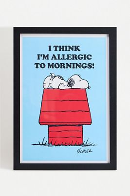 Snoopy I Think I'm Allergic To Mornings! Framed A3 Wall Art Print