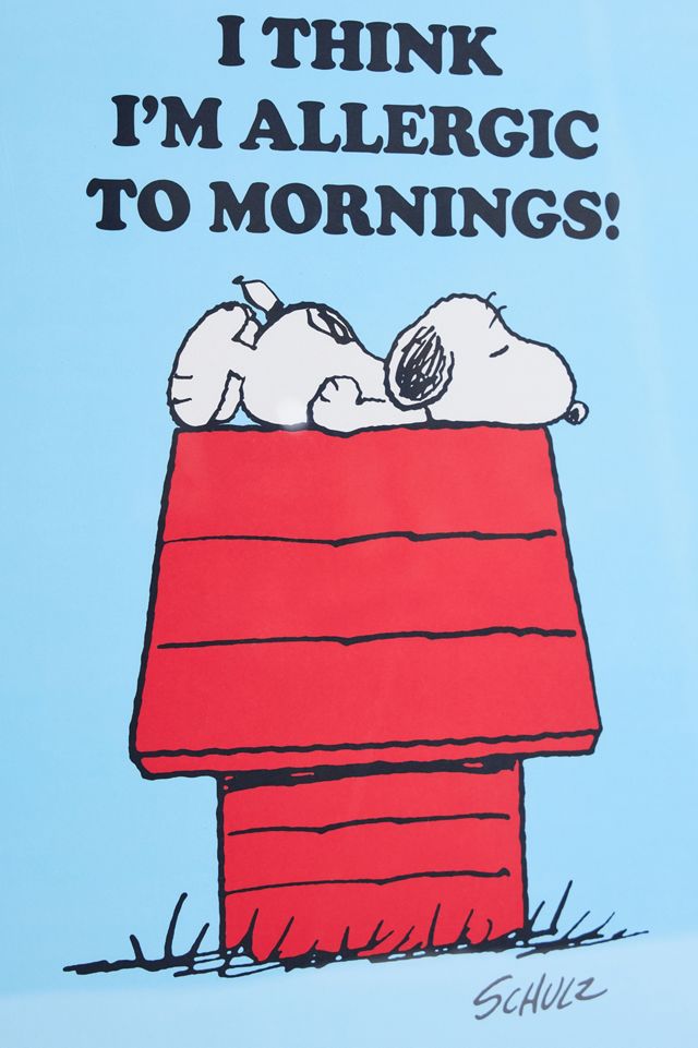Snoopy I Think I'm Allergic To Mornings! Framed A3 Wall Art Print #1