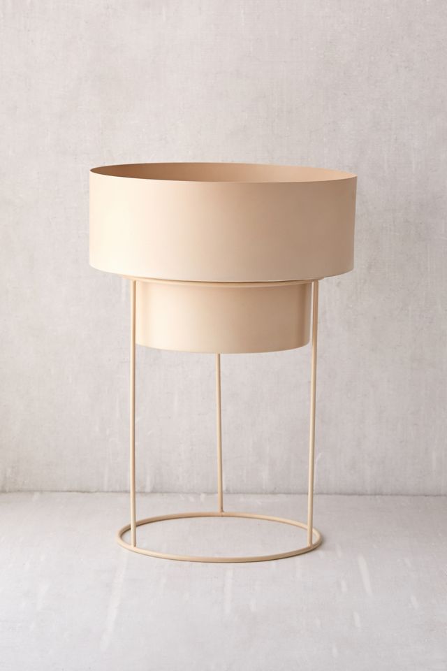 Noa Taupe Metal Planter + Stand #2