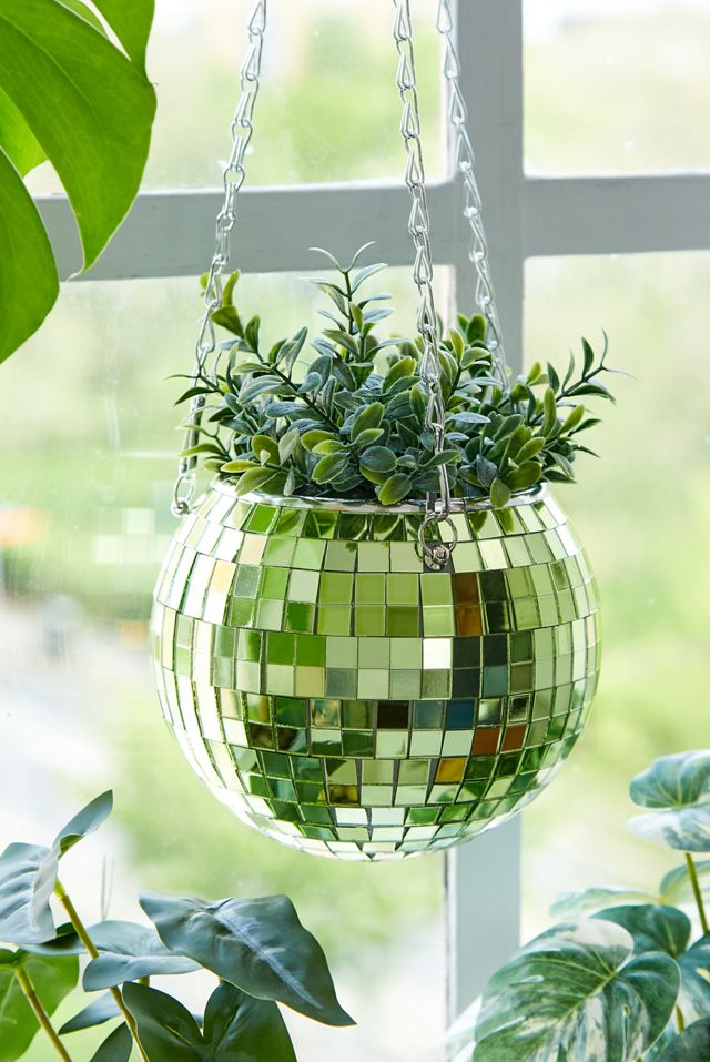 Green Disco Ball Hanging Planter #1