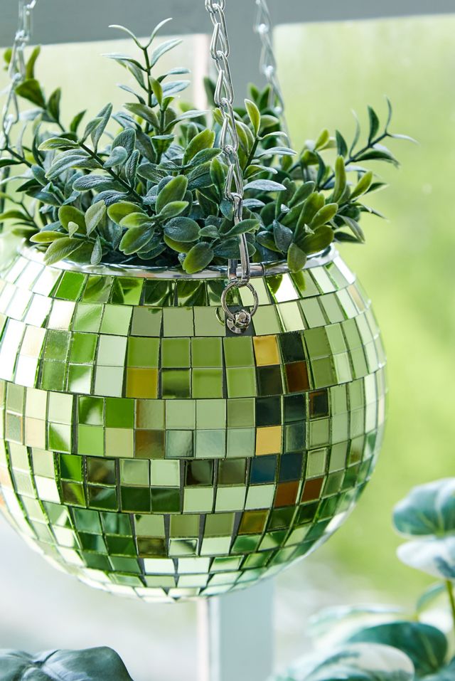Green Disco Ball Hanging Planter #2
