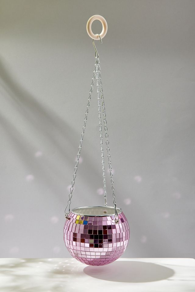 Fioriera sospesa con palla da discoteca rosa  #1