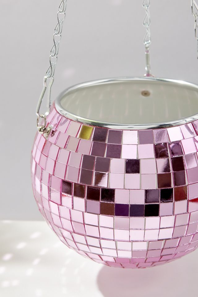 Fioriera sospesa con palla da discoteca rosa  #2