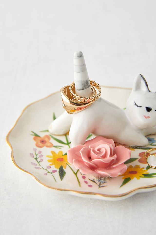 Floral Cat Ring Dish #2