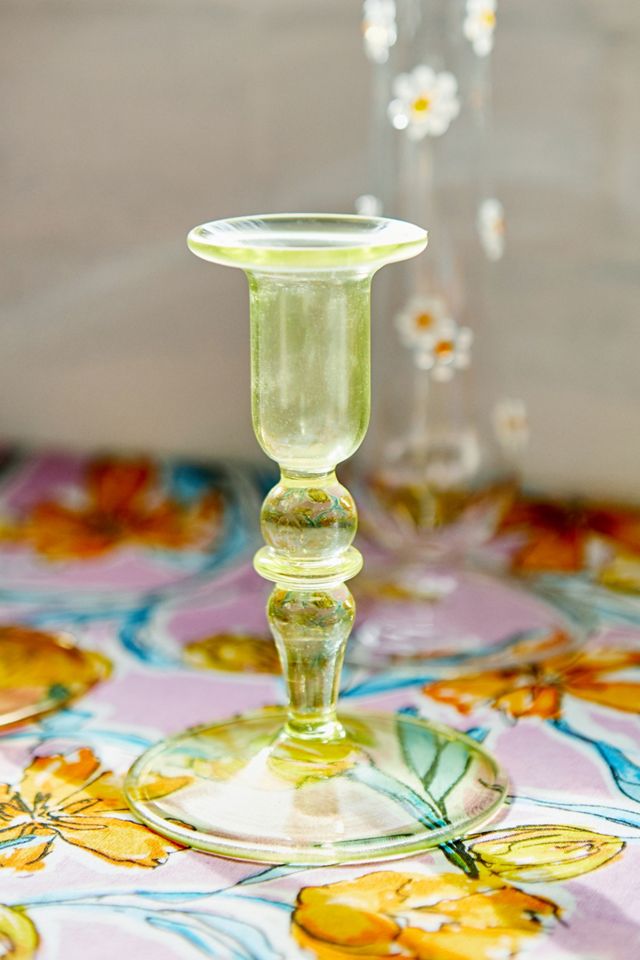 Bougeoir en verre vert citron #1