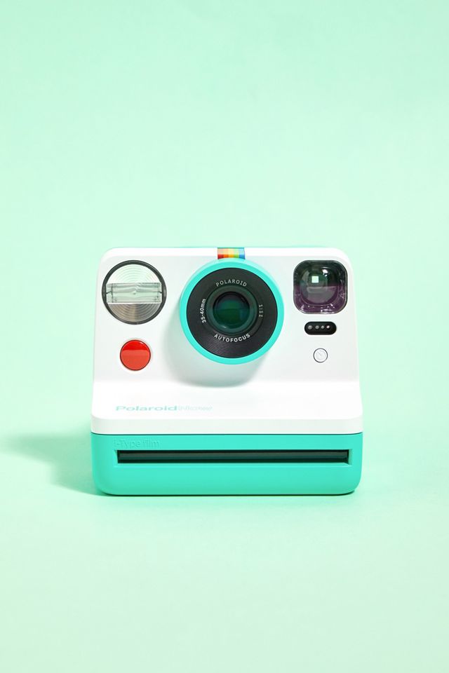 teal polaroid camera