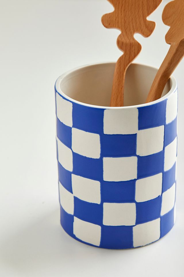 Blue Check Utensil Holder #2
