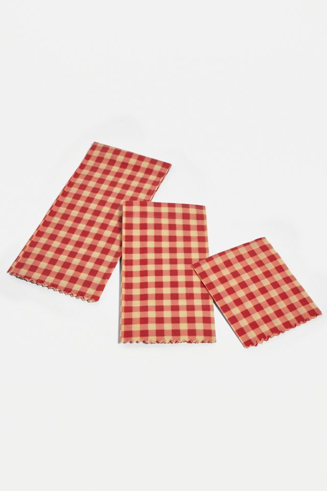 Lot de 3 enveloppes en cire d'abeille à motif vichy réutilisable #2
