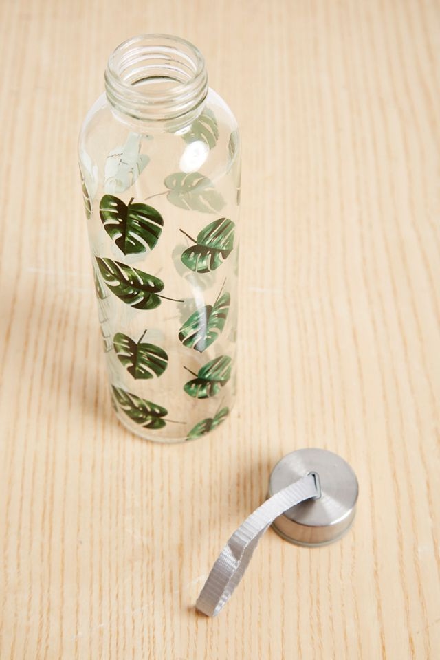 Small Monstera Leaf Glass Water Bottle #1