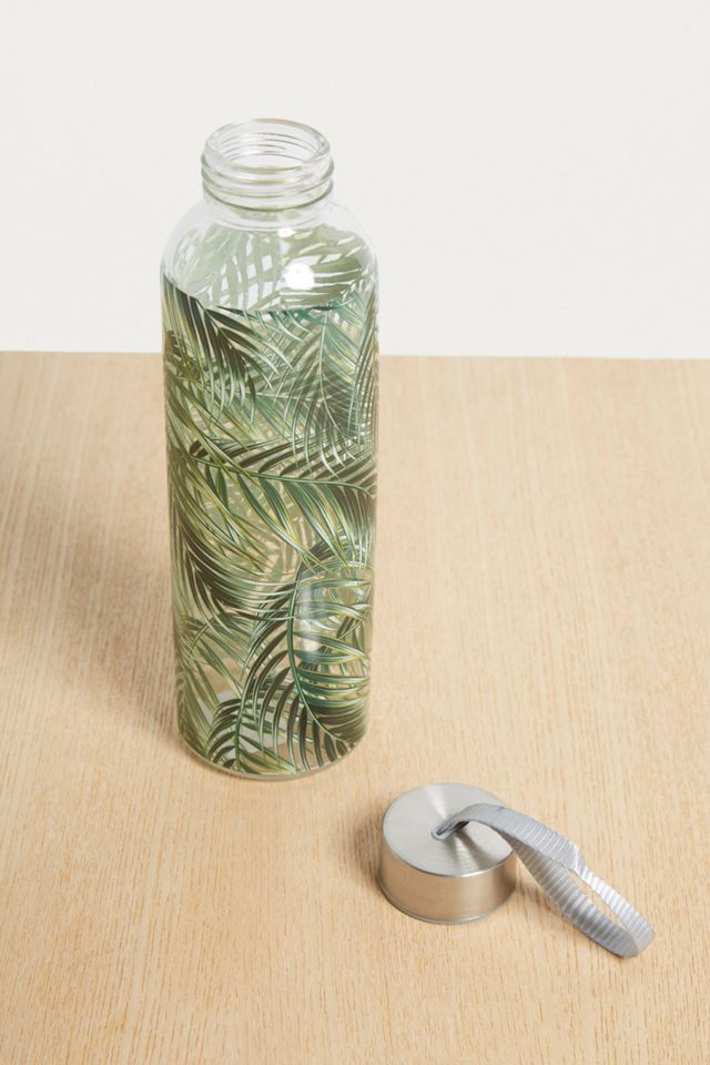 Leaf Print Glass Water Bottle #1