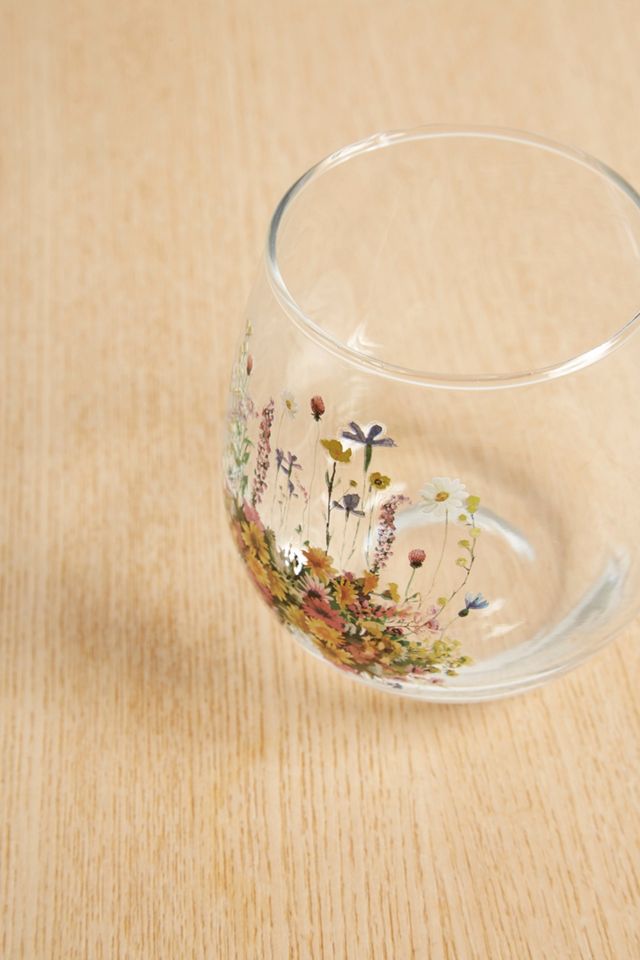 Pressed Flowers Stemless Wine Glass #1