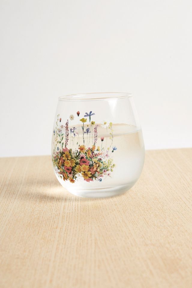 Pressed Flowers Stemless Wine Glass #2