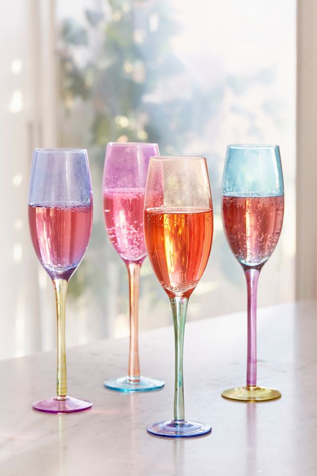 Assorted Colourblock Flute Glass - Set of 4