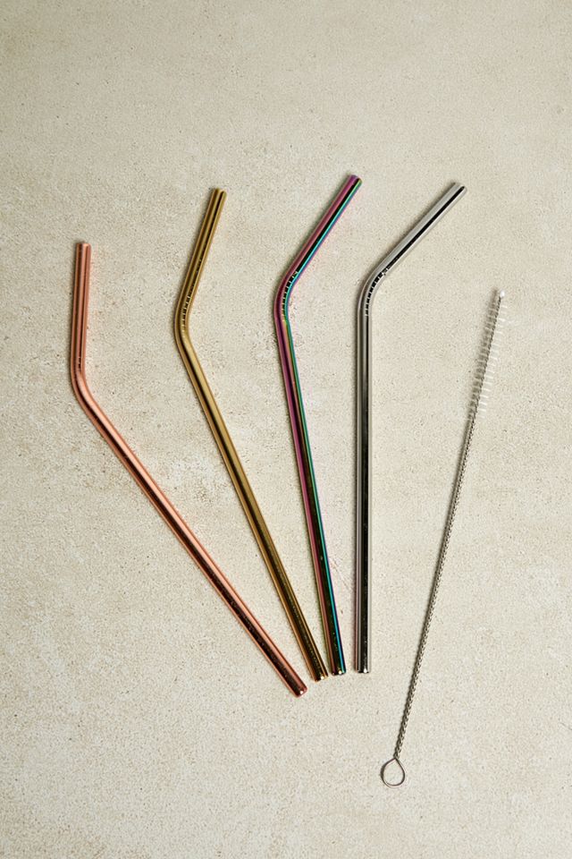 Lot de 4 pailles en acier inoxydables colorées