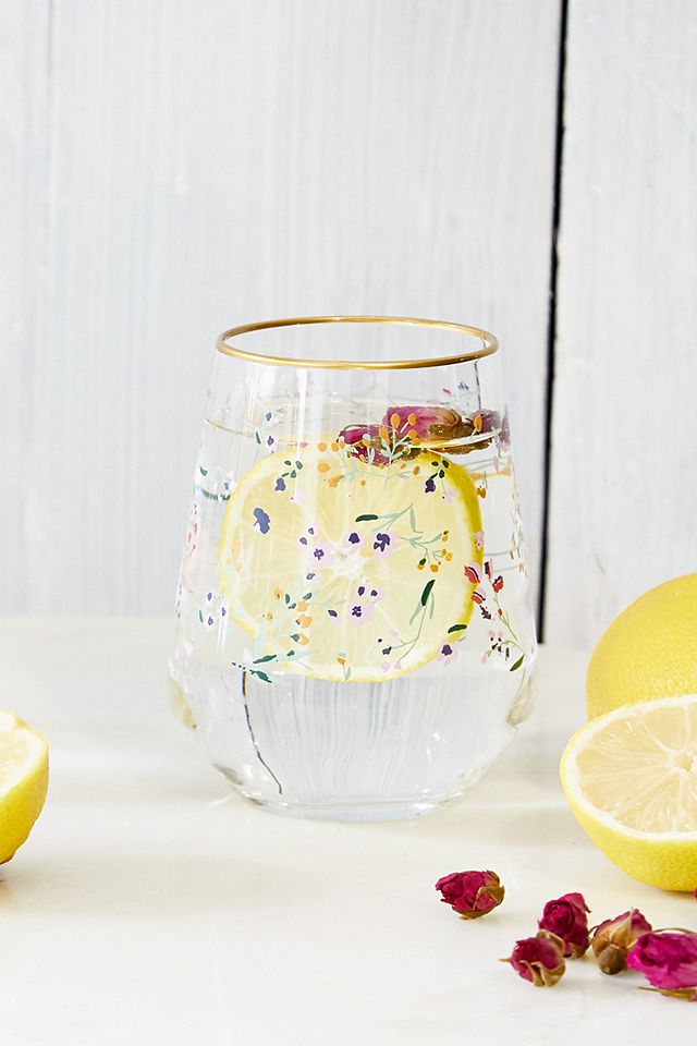 Floral Stemless Wine Glass