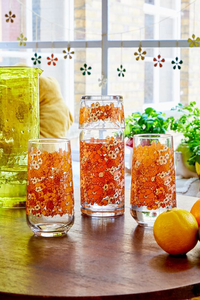 70s Floral High Ball Glass | Urban Outfitters UK
