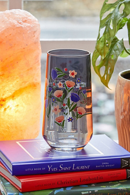 Black Floral Highball Glass Tumbler | Urban Outfitters UK