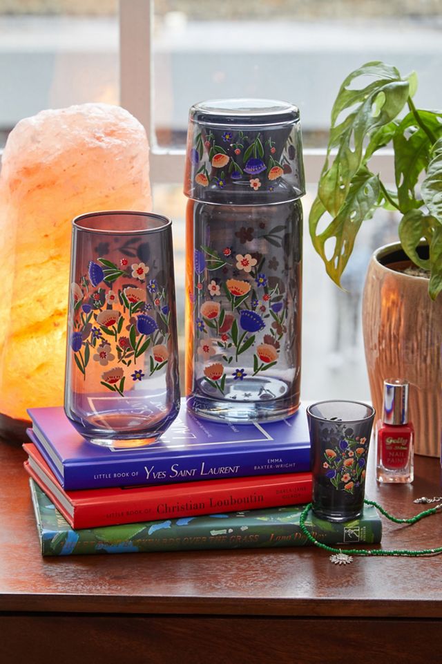 Black Floral Highball Glass Tumbler | Urban Outfitters UK