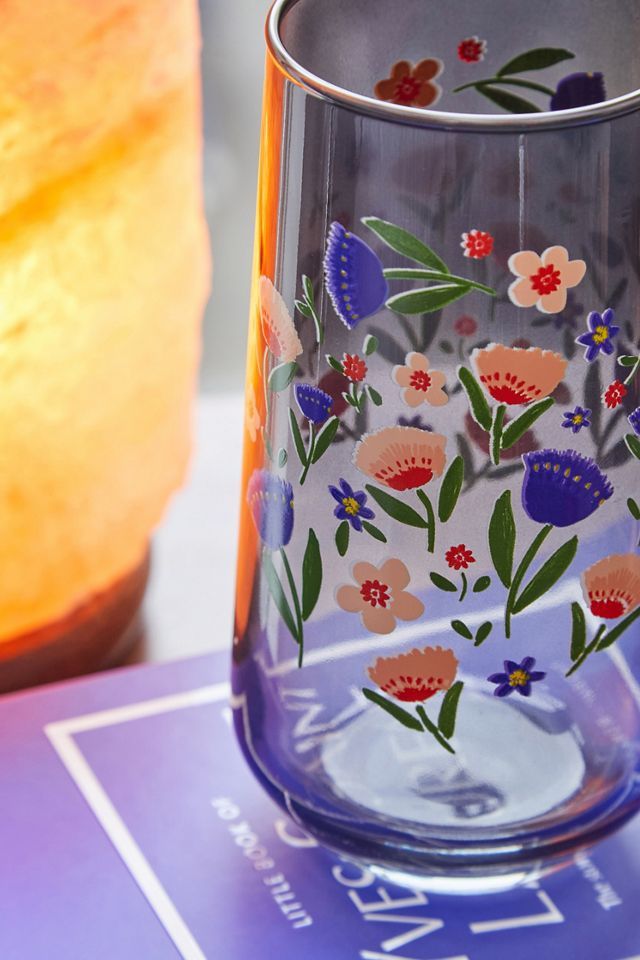 Black Floral Highball Glass Tumbler | Urban Outfitters UK